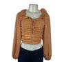 Idem Ditto Women’s Orange Polyester Ruched Long Sleeve Crop Top Size M