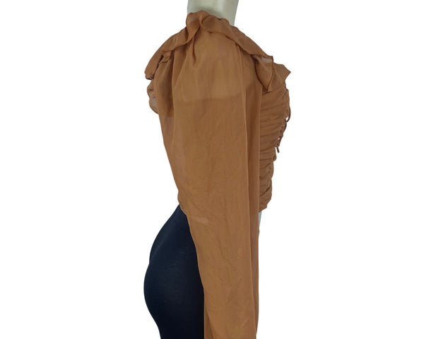 Idem Ditto Women’s Orange Polyester Ruched Long Sleeve Crop Top Size M
