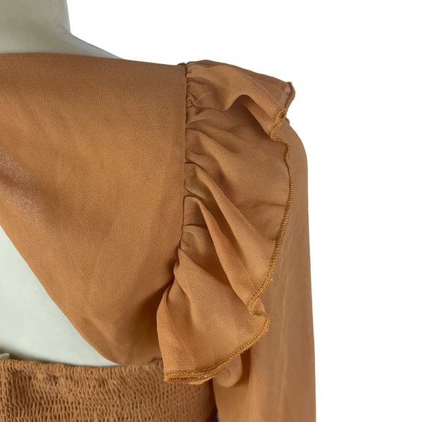 Idem Ditto Women’s Orange Polyester Ruched Long Sleeve Crop Top Size M