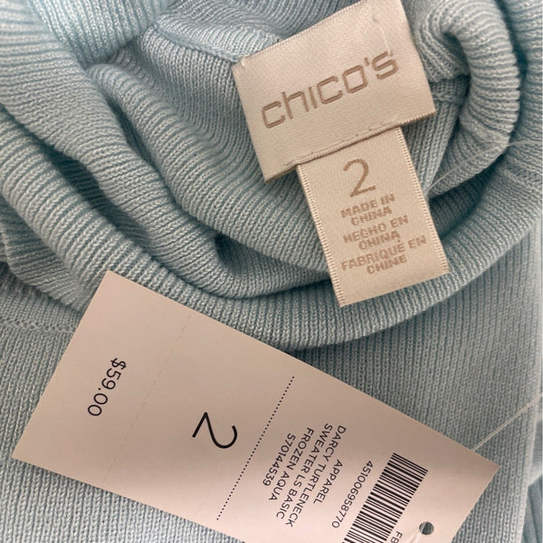 Chicos Women’s Light Blue Long Sleeve Turtleneck Sweater Size 2 - New