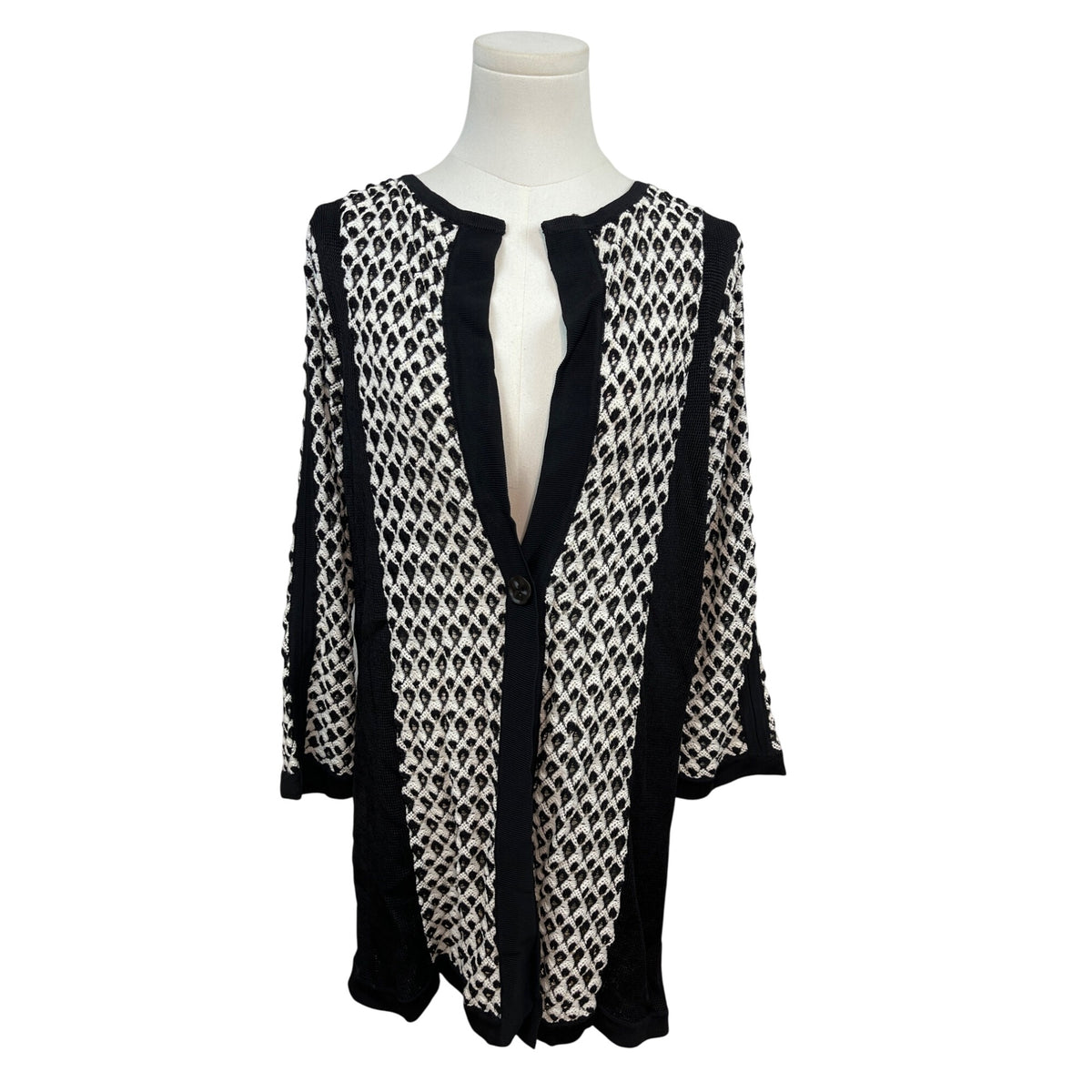 Nic+Zoe Black & White Open Front Cardigan Sweater With Button Closure Sz XL