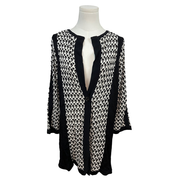 Nic+Zoe Black & White Open Front Cardigan Sweater With Button Closure Sz XL