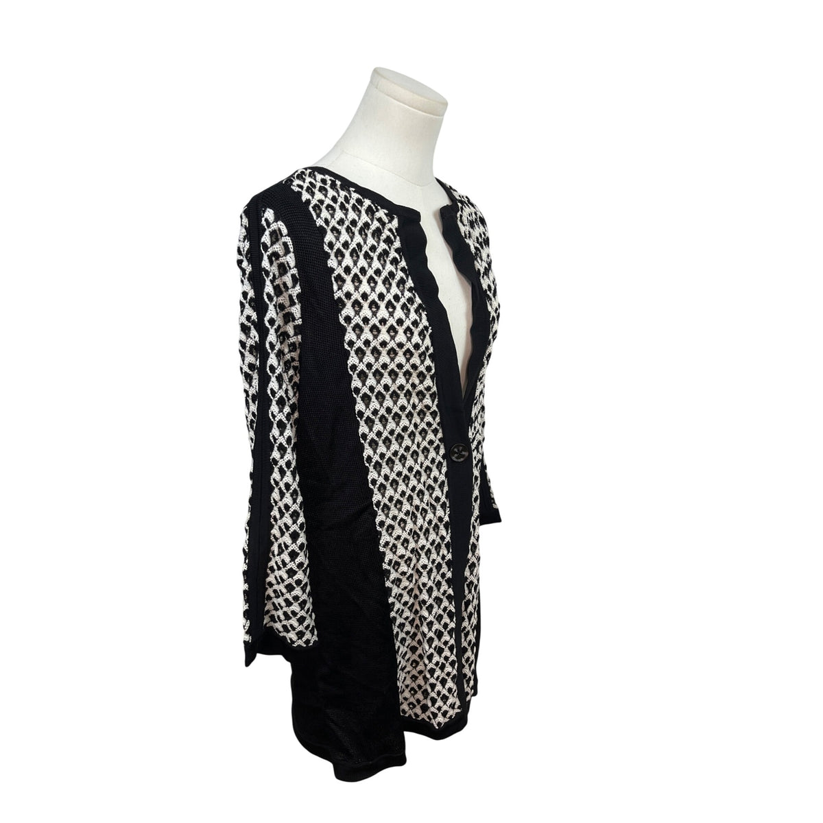 Nic+Zoe Black & White Open Front Cardigan Sweater With Button Closure Sz XL