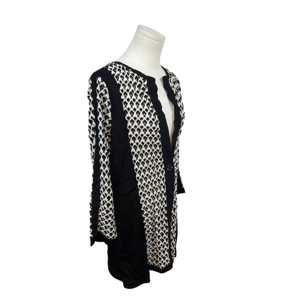 Nic+Zoe Black & White Open Front Cardigan Sweater With Button Closure Sz XL