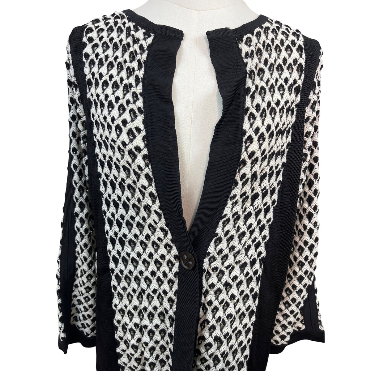 Nic+Zoe Black & White Open Front Cardigan Sweater With Button Closure Sz XL