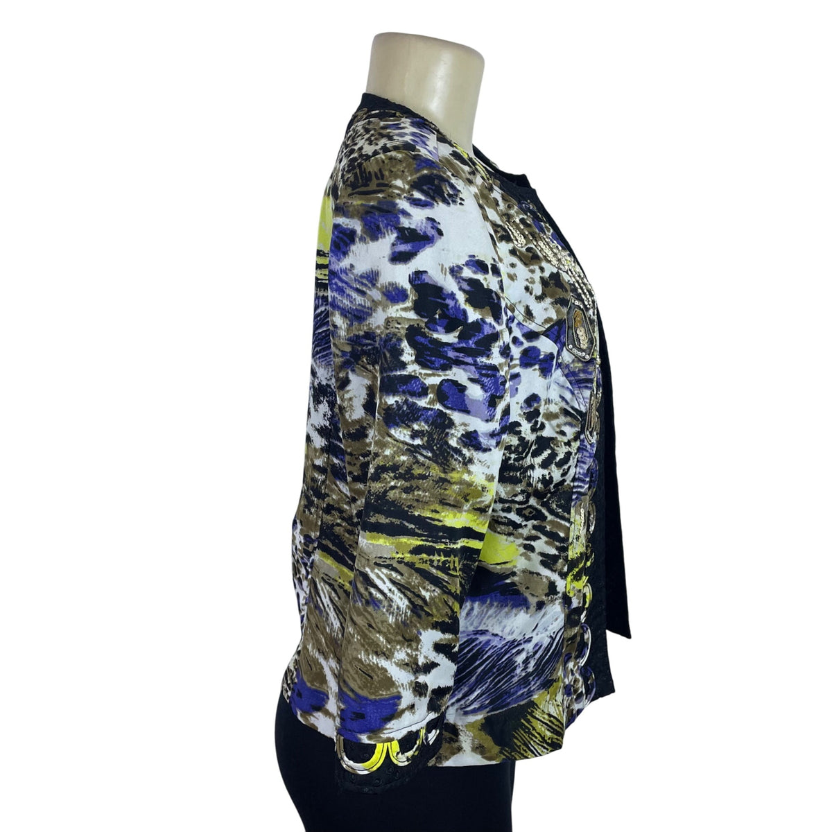 Chicos Womens Multicolor Polyester Open Front Jacket Embellished Design Size 0
