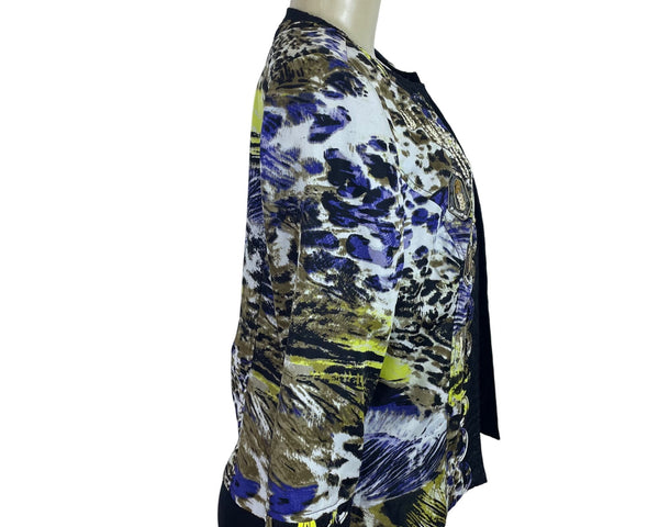 Chicos Womens Multicolor Polyester Open Front Jacket Embellished Design Size 0
