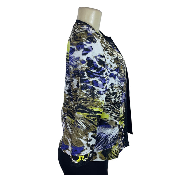 Chicos Womens Multicolor Polyester Open Front Jacket Embellished Design Size 0