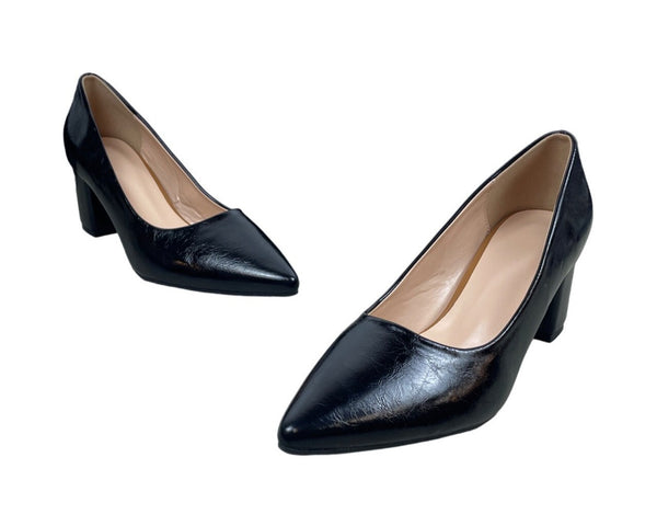 Women's Black Pointed Toe Blocked Pumps Sz 38 - NWOB