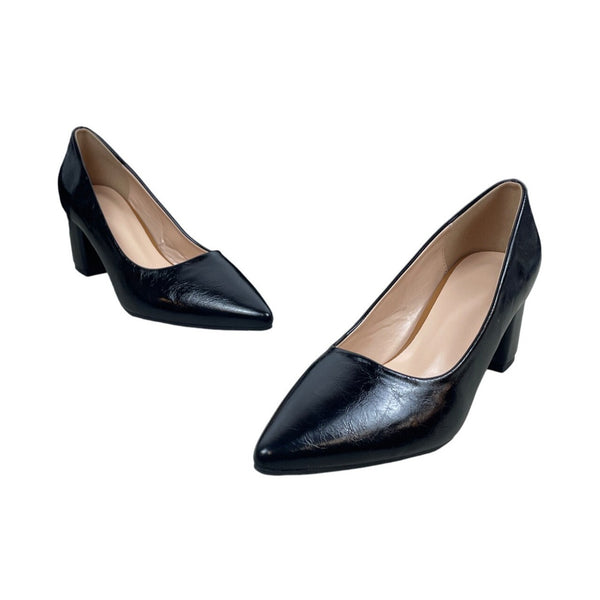 Women's Black Pointed Toe Blocked Pumps Sz 38 - NWOB