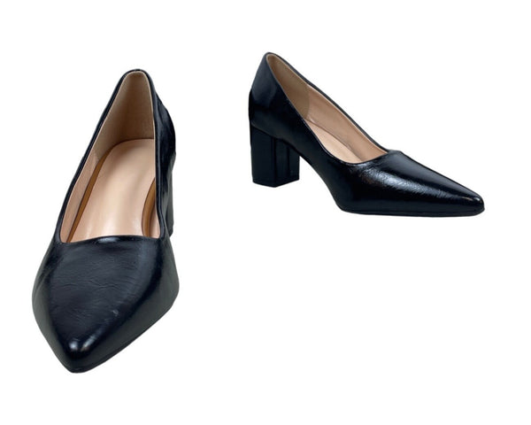 Women's Black Pointed Toe Blocked Pumps Sz 38 - NWOB