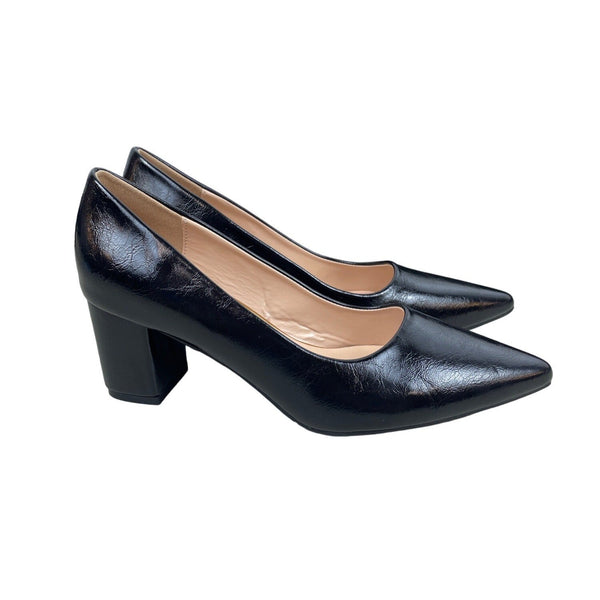 Women's Black Pointed Toe Blocked Pumps Sz 38 - NWOB