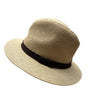 Beige Straw Fedora Hat With Brown Band S/M