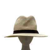 Beige Straw Fedora Hat With Brown Band S/M