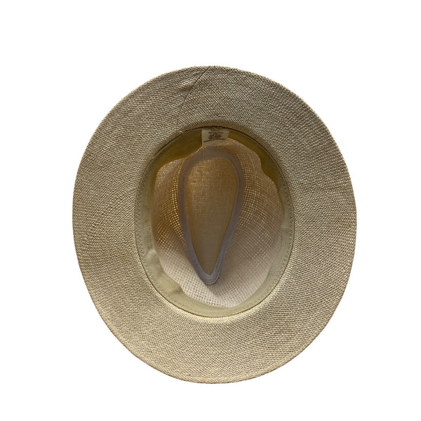 Beige Straw Fedora Hat With Brown Band S/M