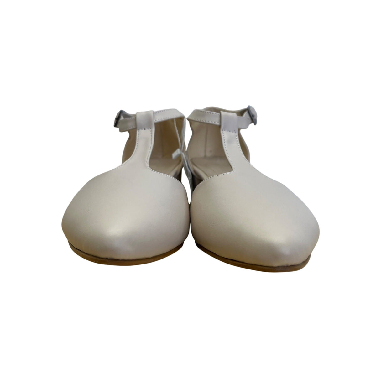 Sultan Handmade Women's Ivory Leather T-Strap Block Heel Shoes Size 7.5 US - New