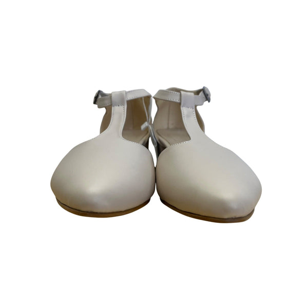 Sultan Handmade Women's Ivory Leather T-Strap Block Heel Shoes Size 7.5 US - New