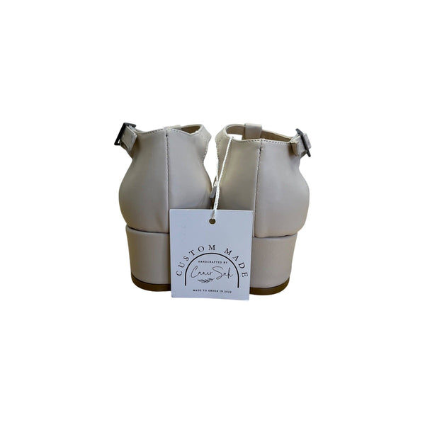 Sultan Handmade Women's Ivory Leather T-Strap Block Heel Shoes Size 7.5 US - New