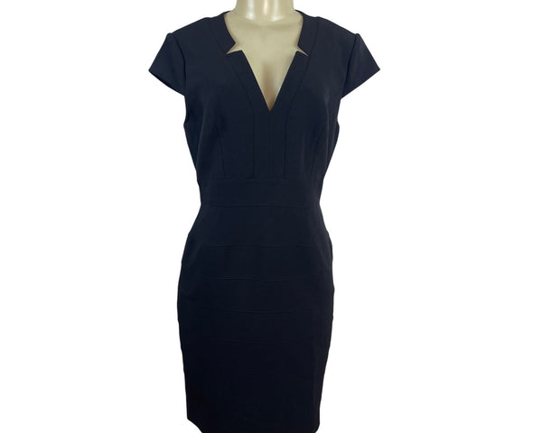 Adrianna Papell Black Cap Sleeve V-Neck Sheath Dress Womens Size 8