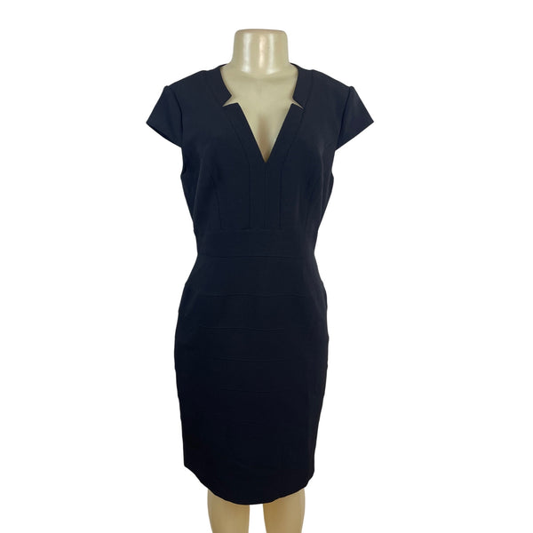 Adrianna Papell Black Cap Sleeve V-Neck Sheath Dress Womens Size 8