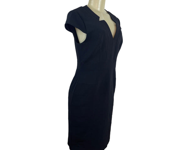 Adrianna Papell Black Cap Sleeve V-Neck Sheath Dress Womens Size 8