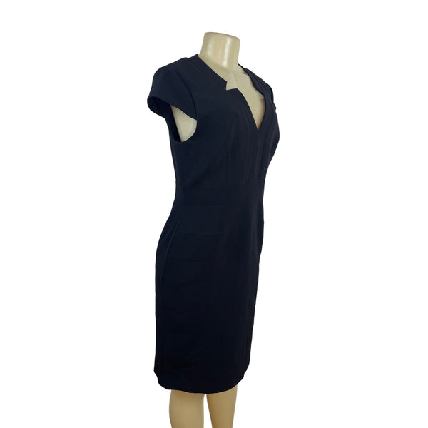 Adrianna Papell Black Cap Sleeve V-Neck Sheath Dress Womens Size 8