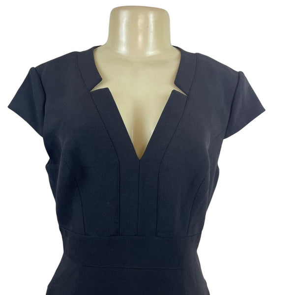 Adrianna Papell Black Cap Sleeve V-Neck Sheath Dress Womens Size 8