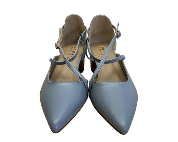 Journee Collection Women’s Blue Faux Leather Pointed-Toe Galvinn Heels Size 7.5