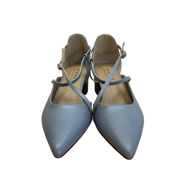 Journee Collection Women’s Blue Faux Leather Pointed-Toe Galvinn Heels Size 7.5
