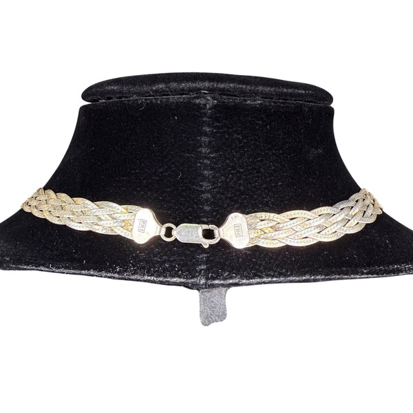 925 Sterling Silver Italian Braided Necklace PRL Stamp Women Jewelry 18" Lobster Clasp