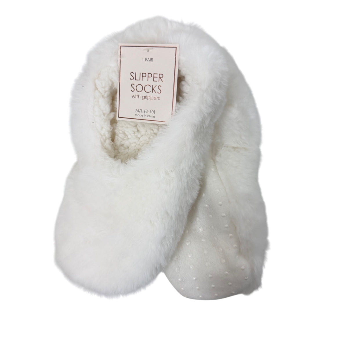Target Womens Ivory Polyester Slipper Socks W/ Grippers Faux Fur Lining Size M/L