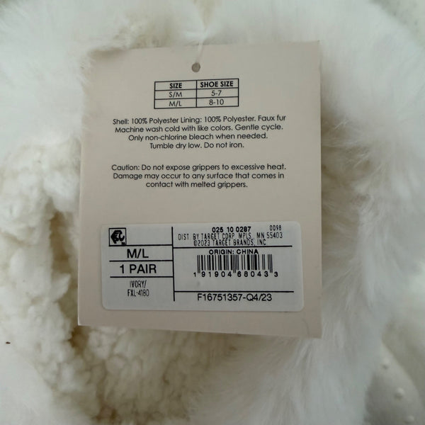 Target Womens Ivory Polyester Slipper Socks W/ Grippers Faux Fur Lining Size M/L