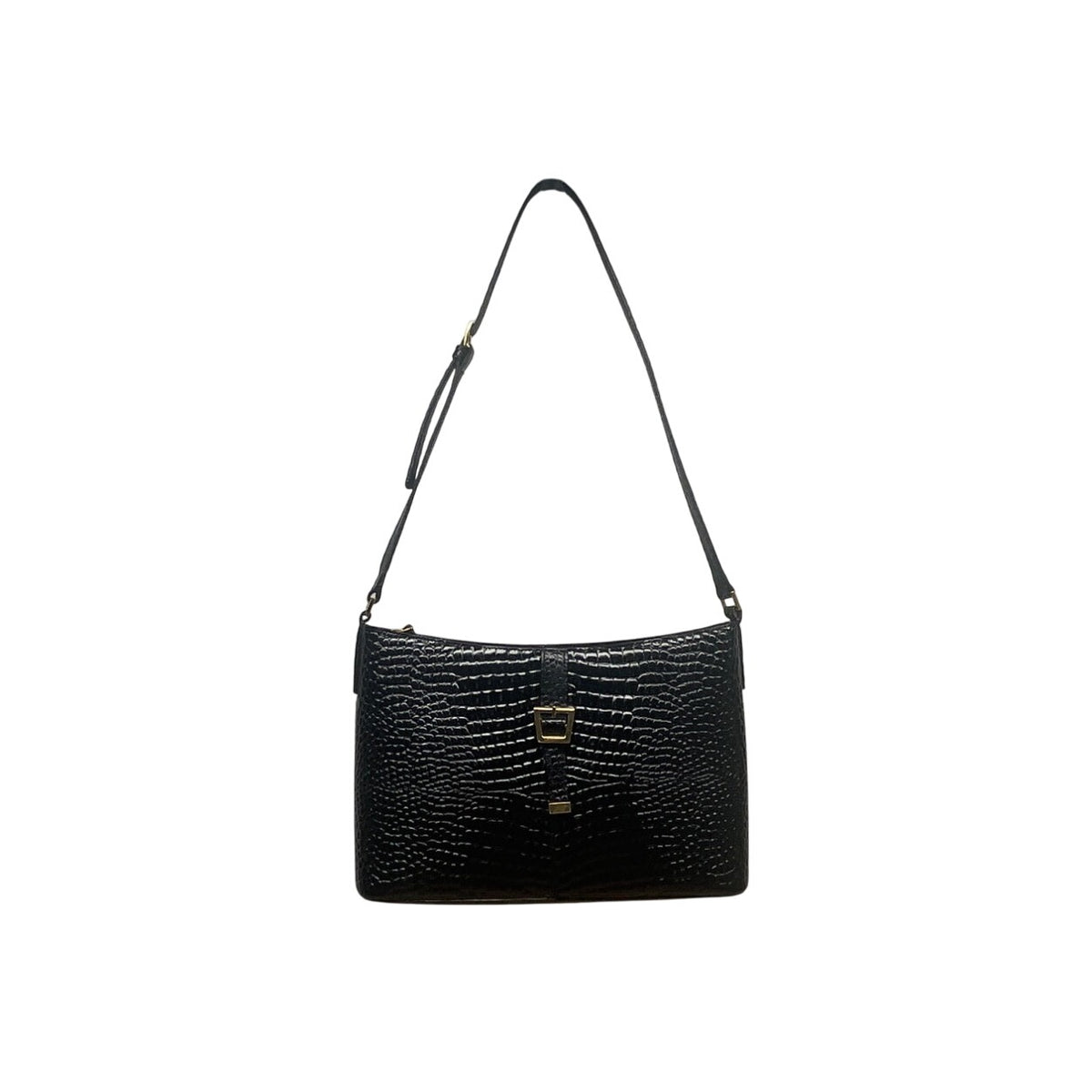 Etienne Aigner Black Croc Embossed Leather Adjustable Strap Shoulder Bag Sz S