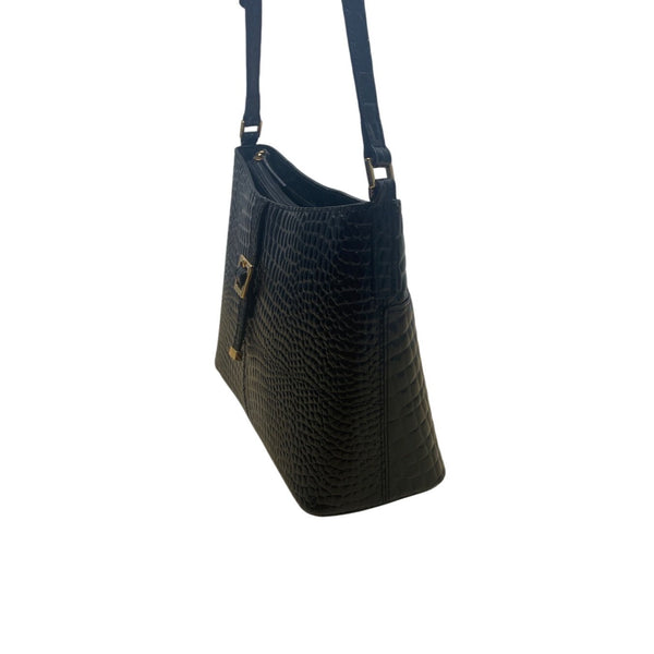 Etienne Aigner Black Croc Embossed Leather Adjustable Strap Shoulder Bag Sz S