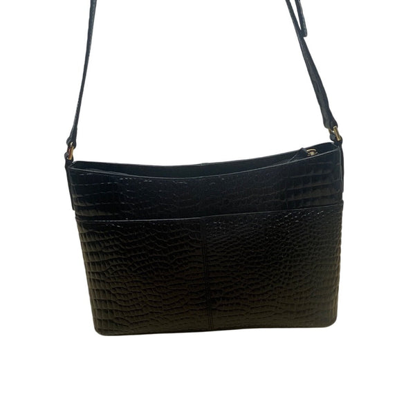 Etienne Aigner Black Croc Embossed Leather Adjustable Strap Shoulder Bag Sz S