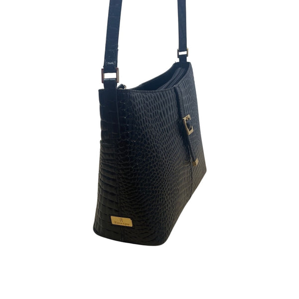Etienne Aigner Black Croc Embossed Leather Adjustable Strap Shoulder Bag Sz S