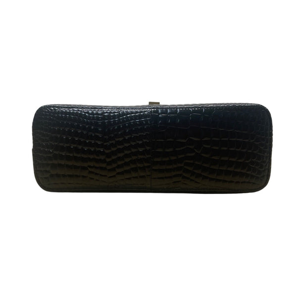 Etienne Aigner Black Croc Embossed Leather Adjustable Strap Shoulder Bag Sz S