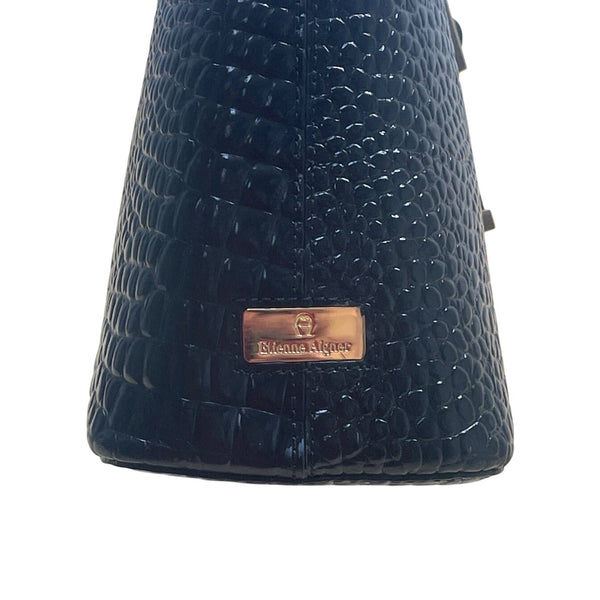 Etienne Aigner Black Croc Embossed Leather Adjustable Strap Shoulder Bag Sz S