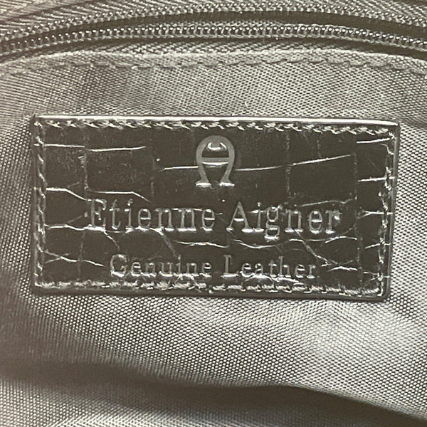 Etienne Aigner Black Croc Embossed Leather Adjustable Strap Shoulder Bag Sz S