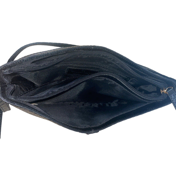Etienne Aigner Black Croc Embossed Leather Adjustable Strap Shoulder Bag Sz S