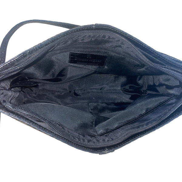 Etienne Aigner Black Croc Embossed Leather Adjustable Strap Shoulder Bag Sz S
