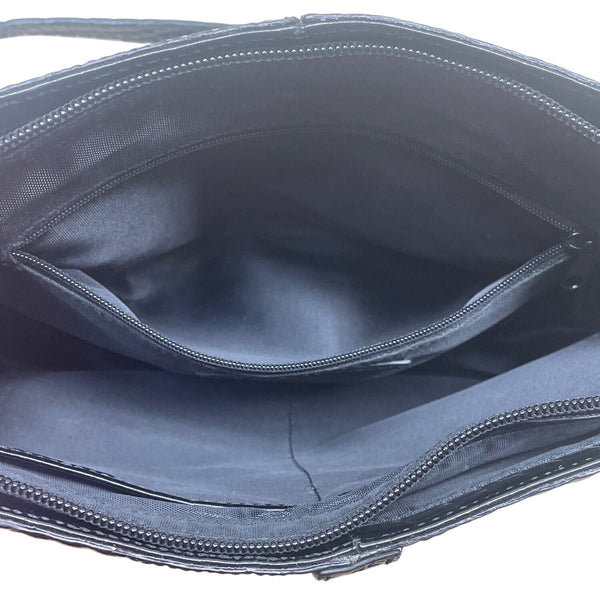 Etienne Aigner Black Croc Embossed Leather Adjustable Strap Shoulder Bag Sz S