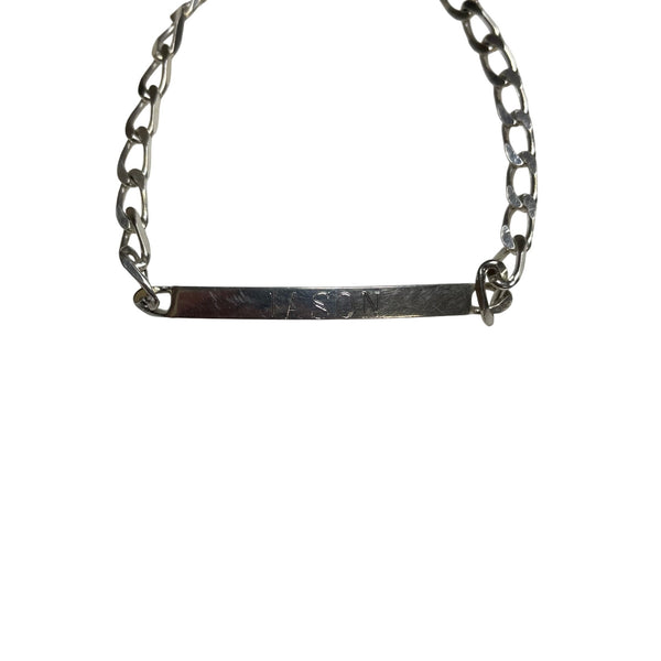 Silver Mens Chain Bracelet With Engraved Plate "Jason" Classic Curb Chain Style Adjustable