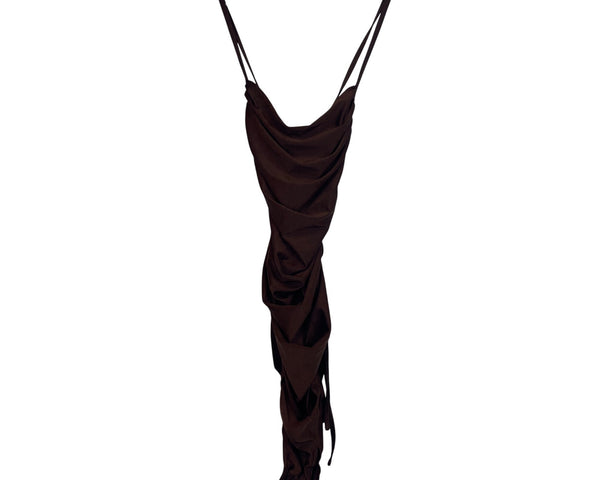 Brown Ruched Spaghetti Strap Womens Dress Size S