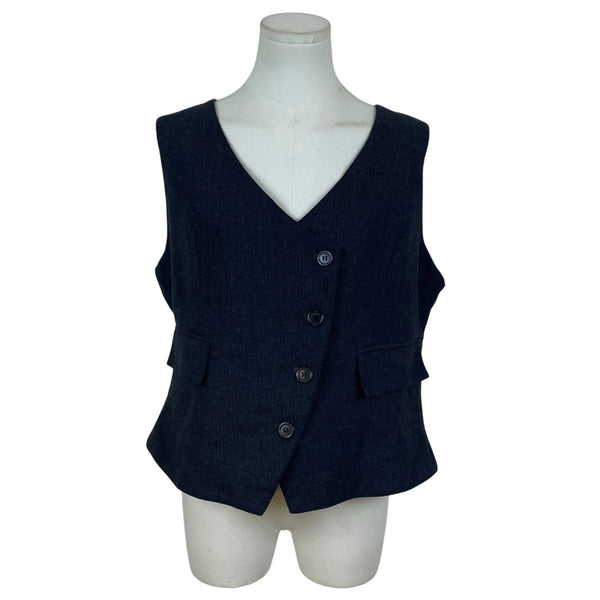 JYDress Women’s Dark Gray Herringbone Vest Button Down Sleeveless Size XL