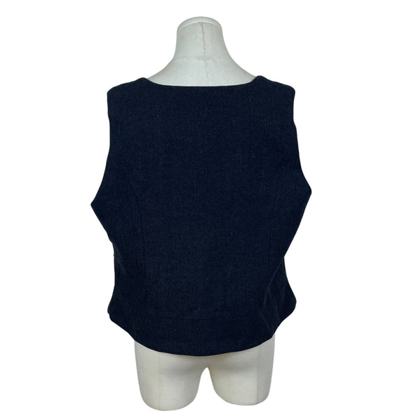 JYDress Women’s Dark Gray Herringbone Vest Button Down Sleeveless Size XL