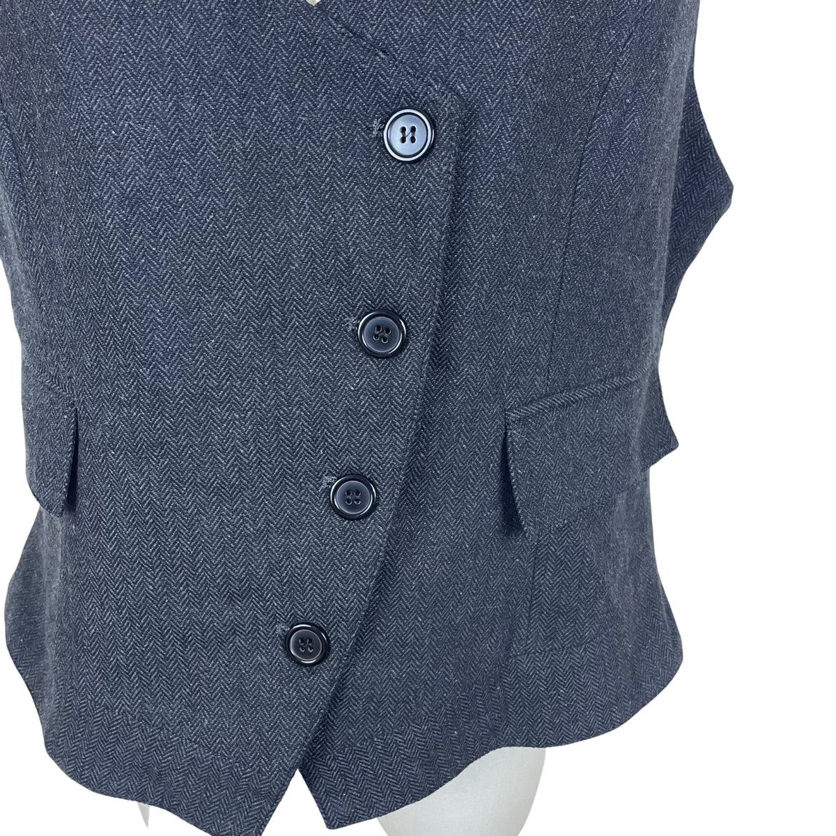 JYDress Women’s Dark Gray Herringbone Vest Button Down Sleeveless Size XL