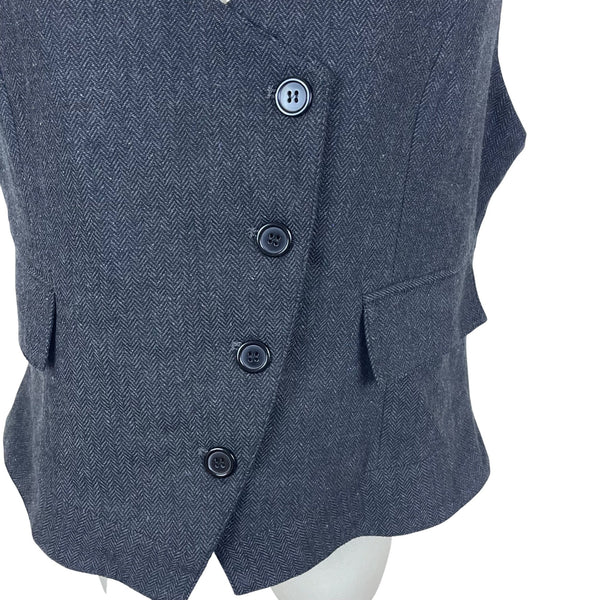 JYDress Women’s Dark Gray Herringbone Vest Button Down Sleeveless Size XL