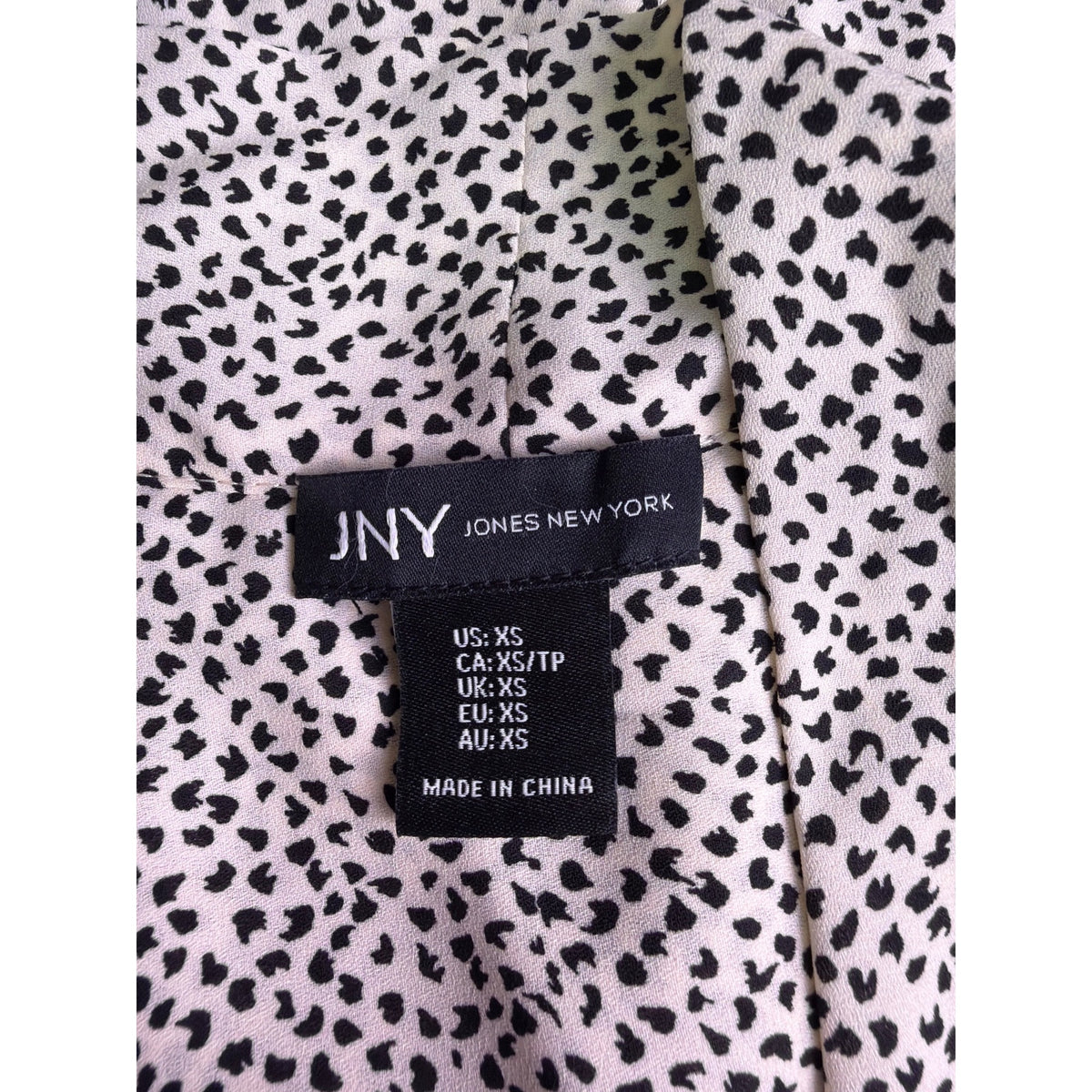 Jones New York Womens White/Black Polyester Button-Up Blouse With Tie Neck XS