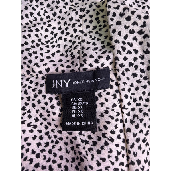Jones New York Womens White/Black Polyester Button-Up Blouse With Tie Neck XS
